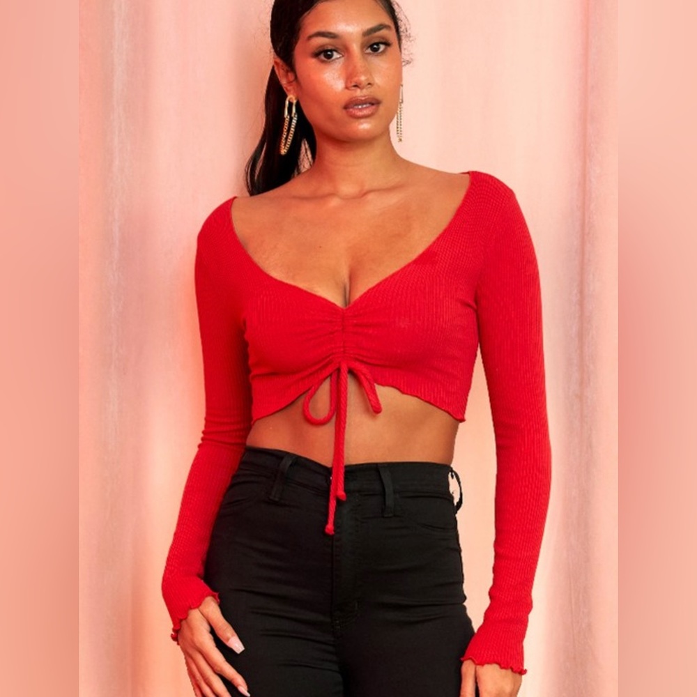 BRAND NEW RED LONG SLEEVE CROP TOP